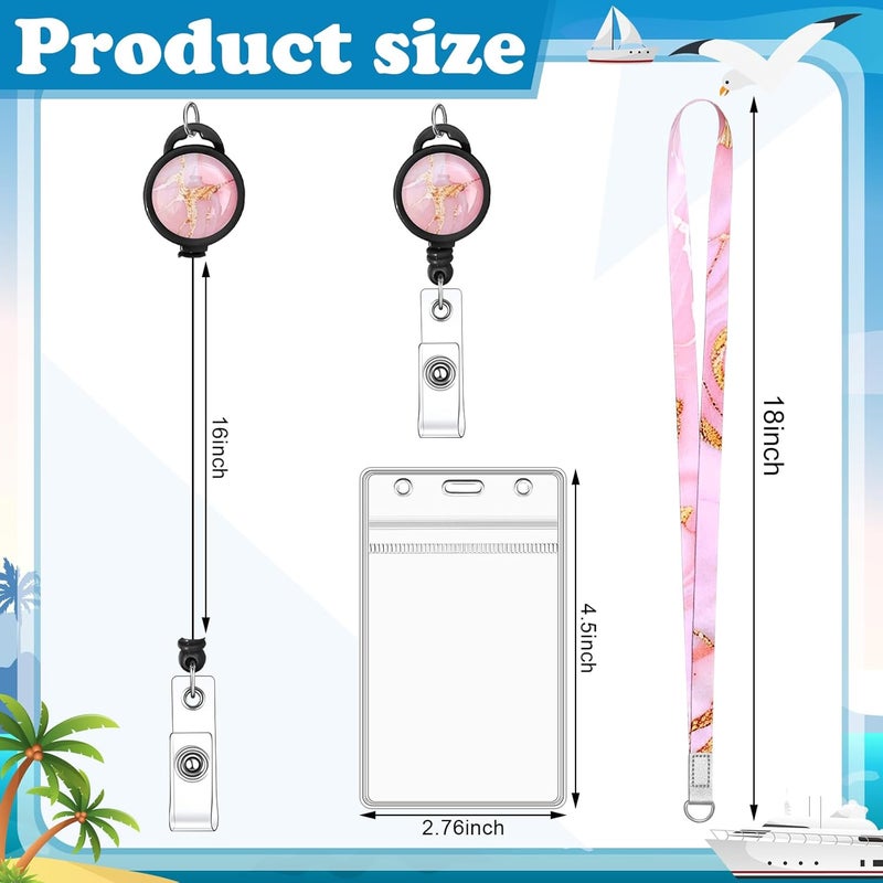 HONSIO 4 Pack Cruise Lanyard for Ship Cards Marble Cute Lanyards with Retractable Badge Reels Waterproof ID Badge Holder, 2026 Cruise Essentials Accessories - Image 2